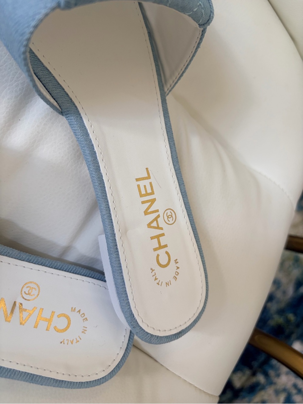Chanel Light Denim Quilted Slide Sandals - Size 38 - Picture 4 of 6